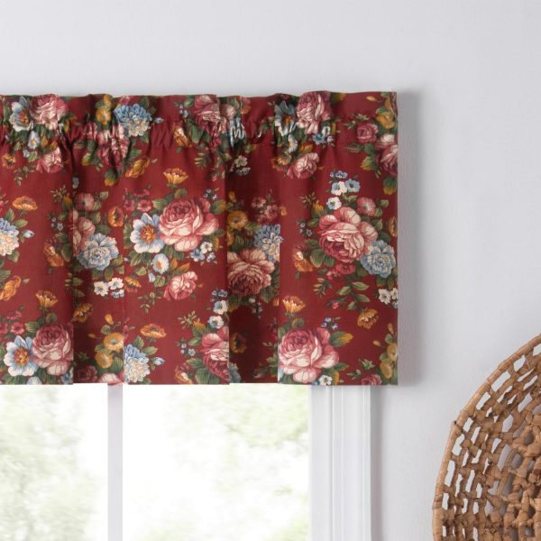 Ellis Bella Rose Stylish Medium Scale Printed Floral Pattern 1.5  Rod Pocket Tailored Valance for Windows 58 x15  Red Online now - Image 3