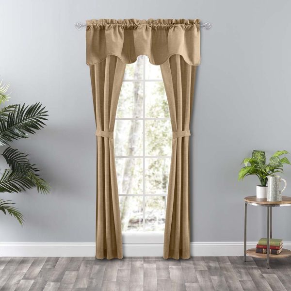 Ellis Curtain Lisa Solid Color Poly Cotton 3  Rod Pocket Duck Fabric Lined Scallop Valance 58  x 15  Tan For Cheap - Image 2