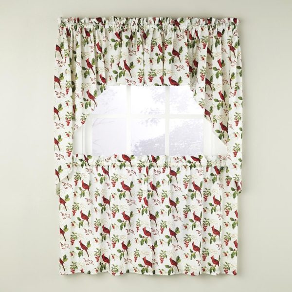 SKL Home Saturday Knight Ltd Cardinals And Berries Nature Themed Decorating Window Tier Curtains - Multi For Discount - Image 3