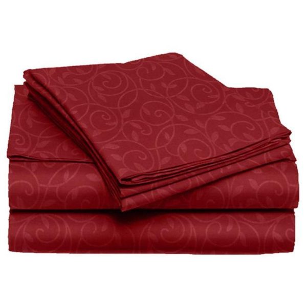 Plazatex Vine Print 90GSM Brushed Microfiber Soft Wrinkle Free Sheet Set - Queen 60x80 , Burgundy For Cheap - Image 2