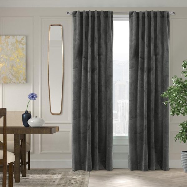 Thermalogic Seren Classic Velvet Room Darkening Dual Header Energy Efficient Curtain Panel Charcoal Cheap