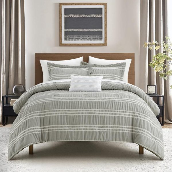 Chic Home Emma Bedding Comforter, Seersucker Fabric with Striped Design, 4 Pieces Comforter Set Green Fashion