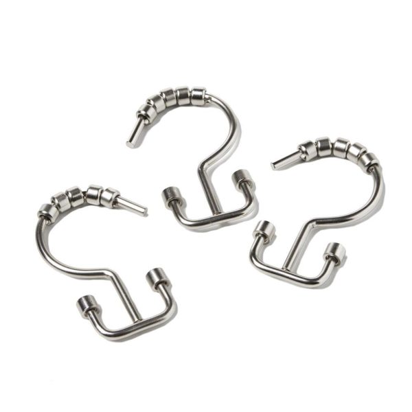 Saturday Knight Ltd Double Hang Iron Bath Shower Curtain Hooks - 6.27x3.56x1.38 , Chrome For Sale - Image 2
