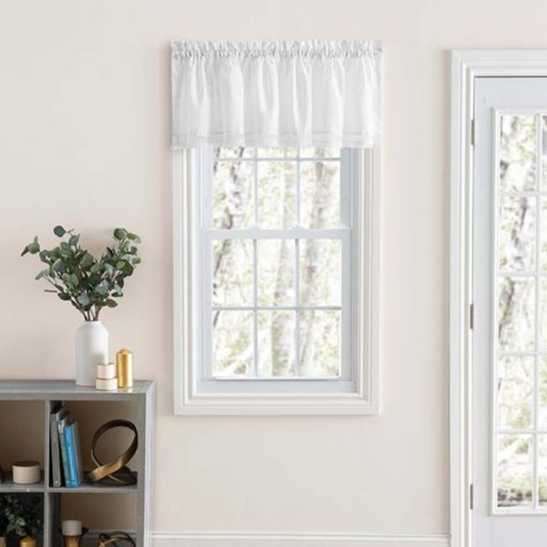 Ellis Intricate Brush Fringe Sewn on Bottom Edge 1.5  Rod Pocket Only Tailored Valance 80 x15  White For Discount - Image 2