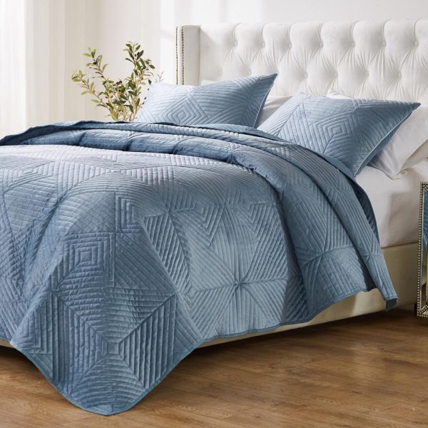 Greenland Home Fashions Riviera Dutch Velvet Luxurious Modern Ultimate Comfort Soft Plush Look Quilt Set Spa Blue Fashion - Image 3