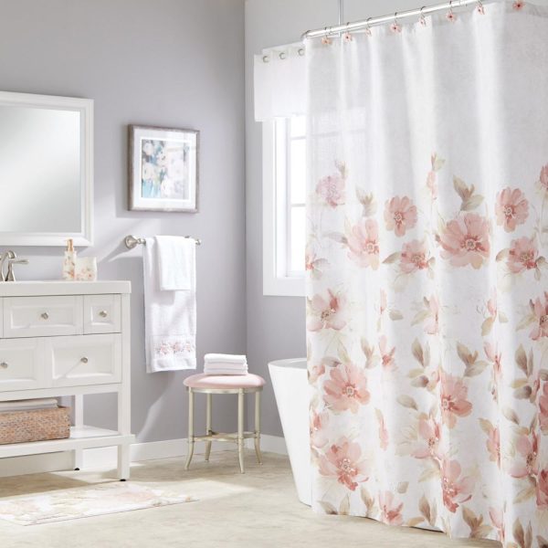 Saturday Knight Ltd Misty Floral Pretty Woven Design Fabric Bath Shower Curtain - 70x72 , Pink Online Hot Sale - Image 2