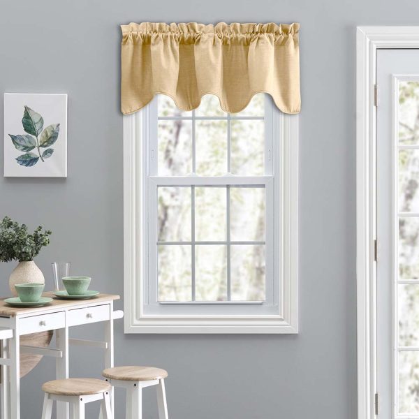 Ellis Curtain Lisa Solid Color Poly Cotton Duck Fabric Lined Scallop Valance 58  x 15  Butter For Sale - Image 2