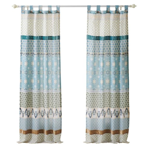 Greenland Home Fashions Thalia Stylized Florals and Geometric Prints Bohemian Ultimate Comfort Panel Pair Each Panel 42 x84  Blue For Sale - Image 2