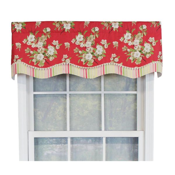 RLF Home Primrose Trimmed Glory 100% Cotton with Fully Lined 3  Rod Pocket Valnance for Windows 50  x 16  Red Discount - Image 2