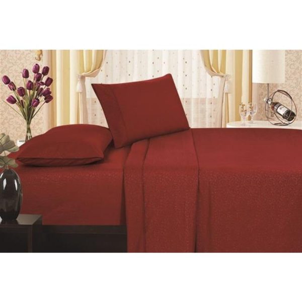 Plazatex Vine Print 90GSM Brushed Microfiber Soft Wrinkle Free Sheet Set - Queen 60x80 , Burgundy For Cheap - Image 3