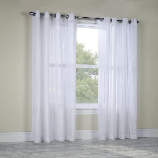 Habitat Broadway Smooth Textured Boho Chic Inspired Sheer Panel Grommet Curtain Panel White Hot on Sale - Image 5