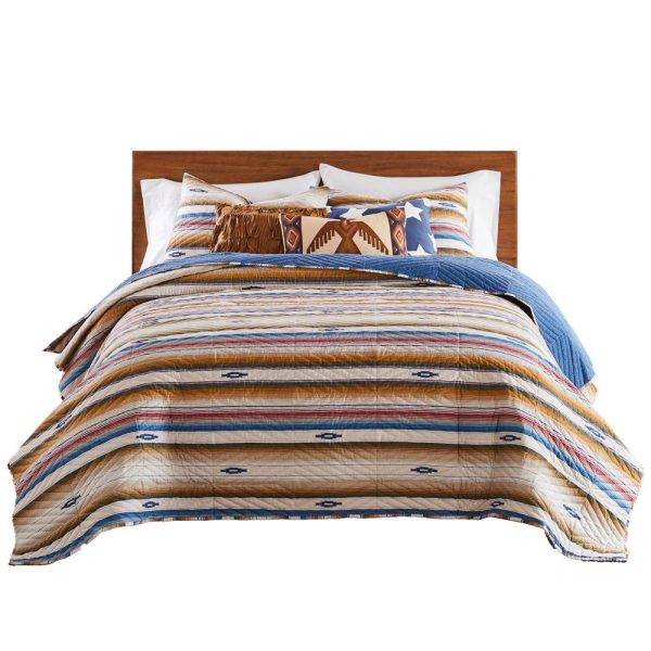 Barefoot Bungalow Painted Desert Embellished with Thunderbird Motifs and Geometric Chevron Quilt Set Sapphire Cheap