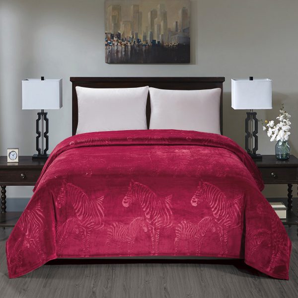 Zebra Print Microplush Best Quality Super Premium Blanket Burgundy by Plazatex on Sale
