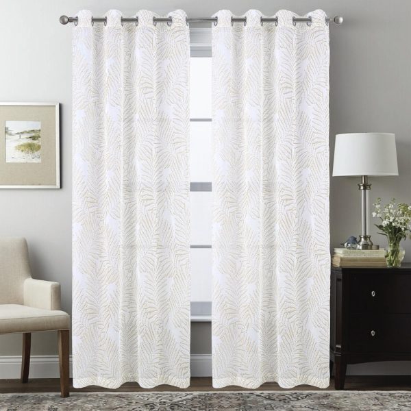 RT Designers Collection Faye Grommet Metallic Sheer Printed Doily Curtain Panel Pair 36  x 84  Taupe For Cheap - Image 3