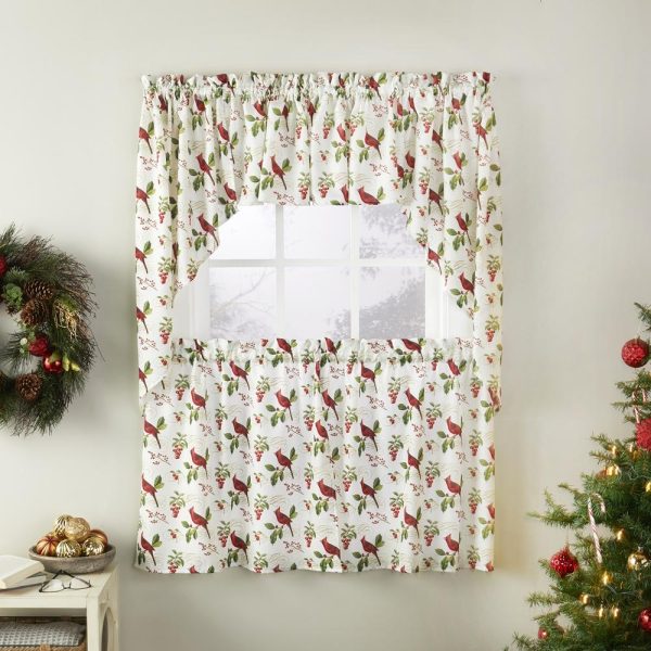 SKL Home Saturday Knight Ltd Cardinals And Berries Nature Themed Decorating Window Tier Curtains - Multi For Discount