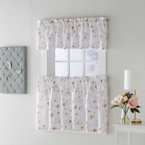 SKL Home Saturday Knight Ltd Blushing Blooms Watercolor Printed Window Tiers Curtain - 2-Piece - Blush For Discount - Image 5