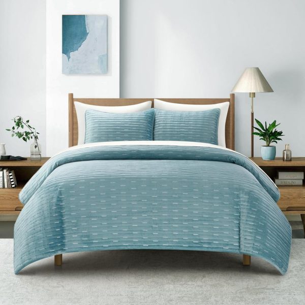 Chic Home Castiel 7 Pieces Quilt Set, Contemporary Stitched Embroidery, Bedding Quilts Blue For Cheap