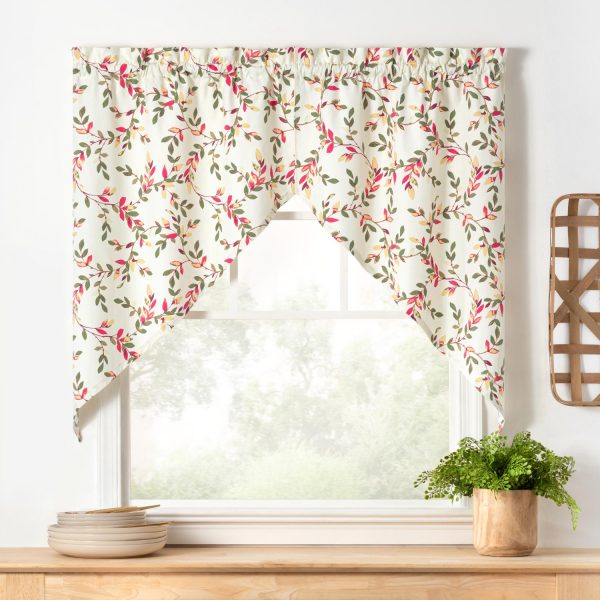 Ellis Vintage Stylish Medium Scale Printed Vine Pattern 1.5  Rod Pocket Tailored Swag for Windows 56 x36  Pecan Online Sale - Image 3