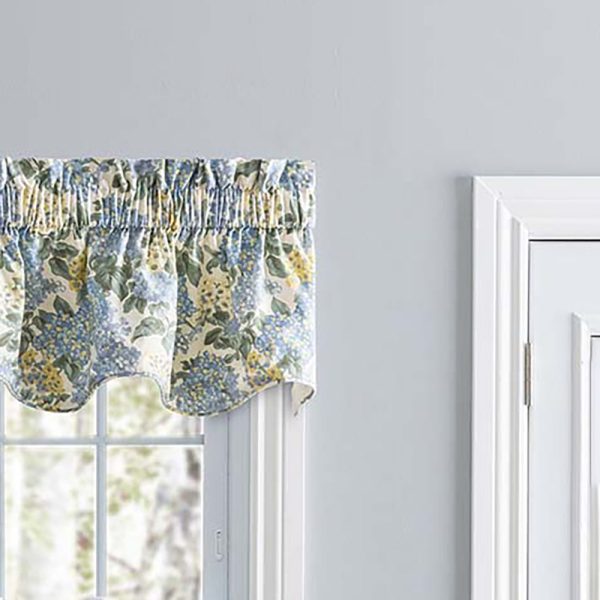 Ellis Hydrangea Classic Pattern Printed 3  Rod Pocket Window Scallop Valance Lined 70 x15  Blue For Cheap - Image 4