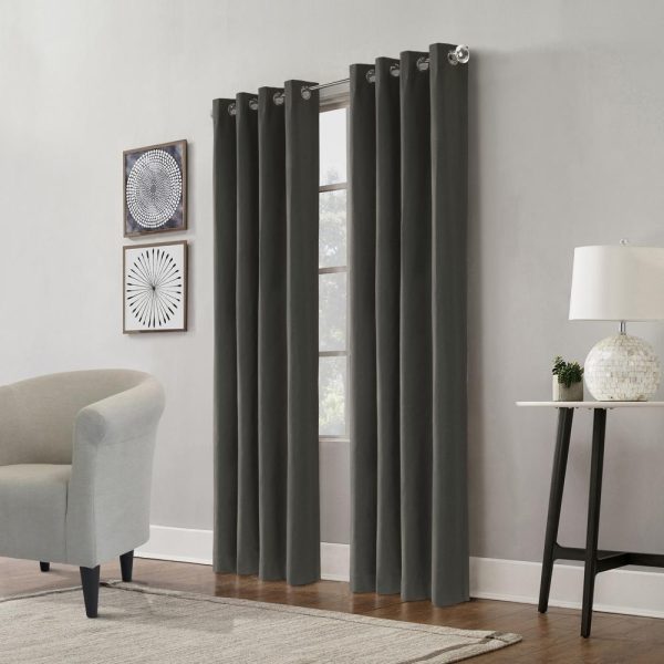Thermaplus Edison Grommet Premium Quality Blackout Curtains Panel for Bedroom Charcoal on Sale - Image 2