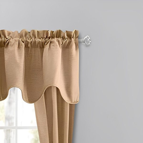 Ellis Curtain Lisa Solid Color Poly Cotton 3  Rod Pocket Duck Fabric Lined Scallop Valance 58  x 15  Tan For Cheap - Image 3