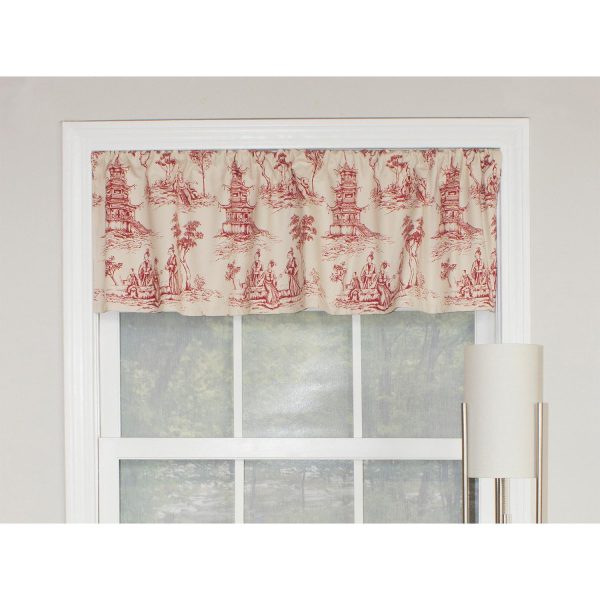 RLF Home Naomi Toile Tailored 100% Cotton with Fully Lined 3  Rod Pocket Valnance for Windows 50  x 14  Red Online now - Image 3