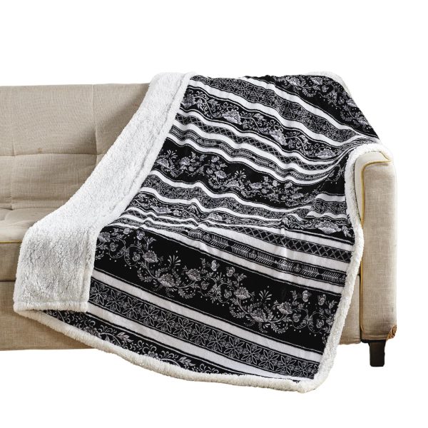 Plazatex Odelia with Sherpa Plush Decorative All Season Plum Throw Blanket 50  x 60  Black Discount - Image 2