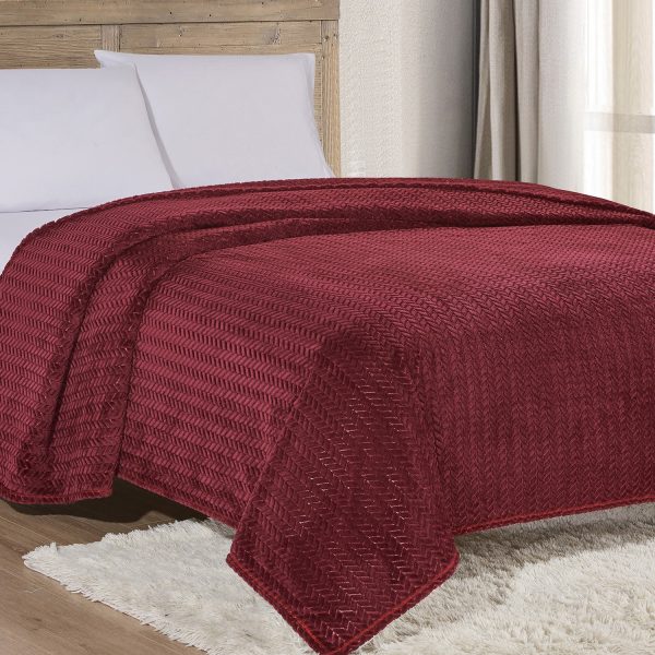 Plazatex Chevron Braided Stylish Soft Comfortable and Lightweight All Seasons Blanket Burgundy Hot on Sale - Image 2