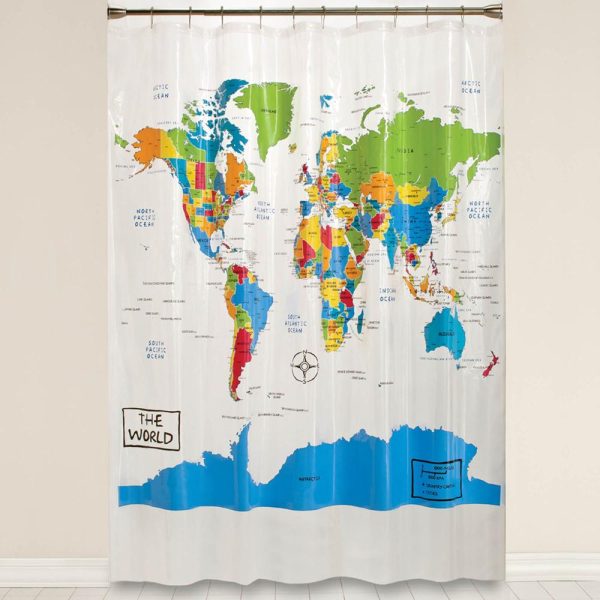 Saturday Knight Ltd World Map Collection Easily Fit Whimsical Geography Bath Shower Curtain - 70x72 , Multi Online