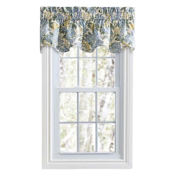 Ellis Hydrangea Classic Pattern Printed 3  Rod Pocket Window Scallop Valance Lined 70 x15  Blue For Cheap - Image 2
