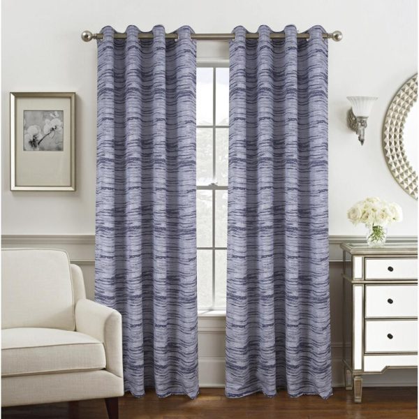 Olivia Gray Tropez Two Tone Jacquard Single Grommet Curtain Panel Pair - 54x84 , Navy Sale
