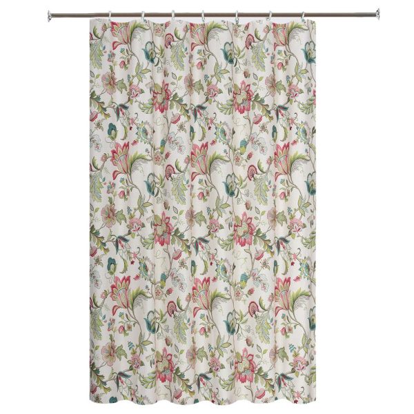 Ellis Curtain Brissac Classic Floral Design Button Holes Shower Curtain 70  x 72  Red Online Sale - Image 2