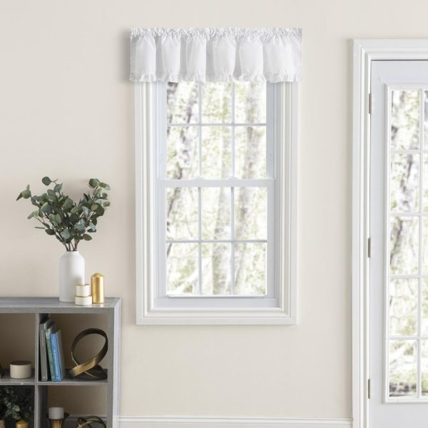 Home Classic Narrow Ruffle Rod Pocket Valance 74  x 12  White by Ellis Curtain For Cheap - Image 3