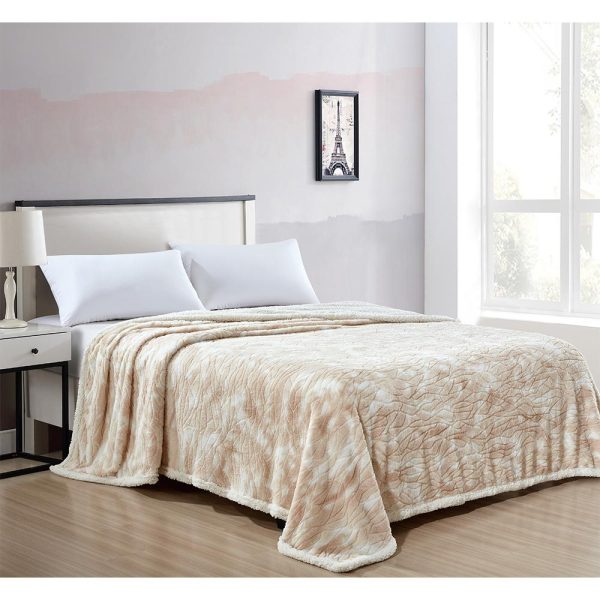 Plazatex Alaska Sherpa Machine Washable Warm and Comfortable Blanket Beige For Sale - Image 2