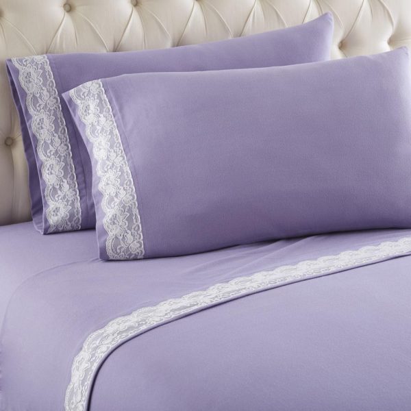 Shavel Micro Flannel Shavel Durable & High Quality Luxurious Lace-Edged Sheet Set Including Flat Sheet, Fitted Sheet & Pillowcase Fashion
