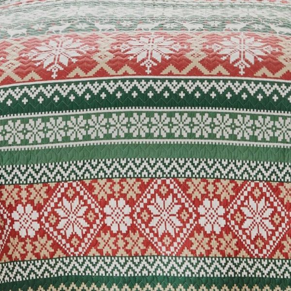 Greenland Home Fashion Fair Isle Luxurious High Quality Quilt Set Including Pillow Sham Red Sale - Image 5