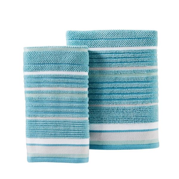 Saturday Knight Ltd Seabrook Stripe Textured And Sculpted Soft Bath Towel - 27x50 , Teal on Sale