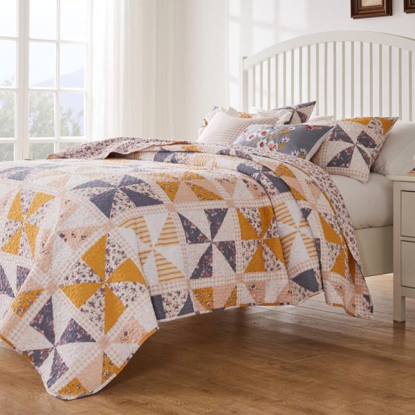 Greenland Home Fashions Pinwheel & Posey Luxury Modern Design Quilt Set for Bed Peach on Sale - Image 2