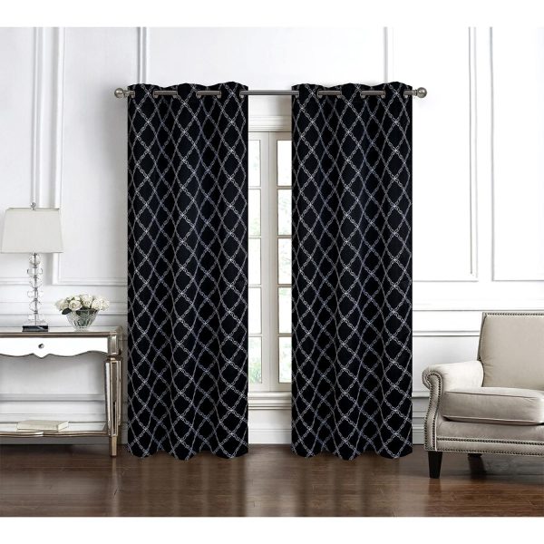RT Designer Collection Gable 2 Pack Embroidered Blackout Luxurious Decorative Grommet Curtain Panel 36  x 84  Black For Discount - Image 3