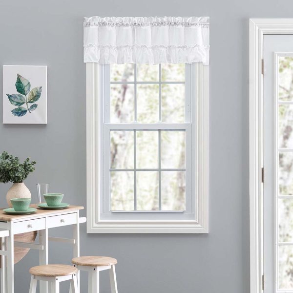 Ellis Stacey 1.5  Rod Pocket High Quality Fabric Solid Color Window Ruffled Filler Valance 54 x13  White For Cheap - Image 3