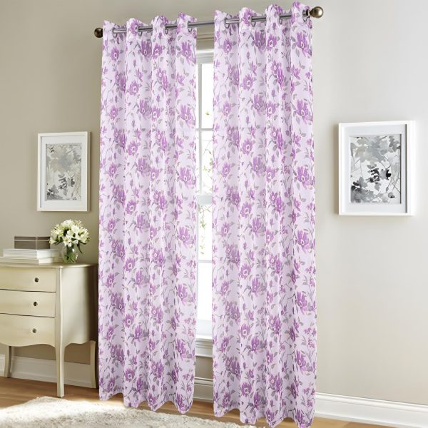 RT Designers Collection Meadow Grommet Metallic Sheer Printed Doily Curtain Panel Lilac Online - Image 2
