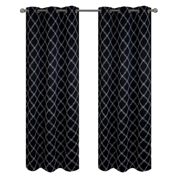 RT Designer Collection Gable 2 Pack Embroidered Blackout Luxurious Decorative Grommet Curtain Panel 36  x 84  Black For Discount - Image 2