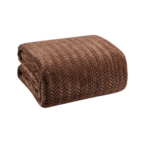 Plazatex Chevron Braided Stylish Soft Comfortable and Lightweight All Seasons Blanket Twin Chocolate For Sale - Image 2