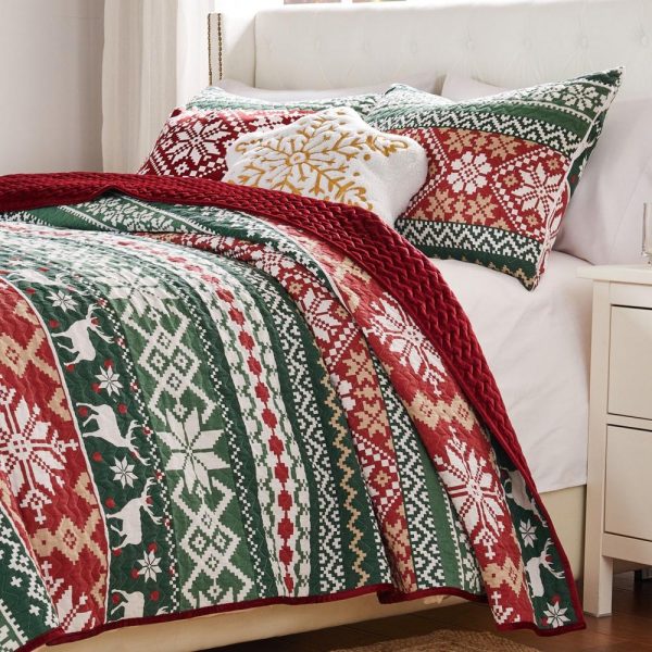 Greenland Home Fashion Fair Isle Luxurious High Quality Quilt Set Including Pillow Sham Red Sale