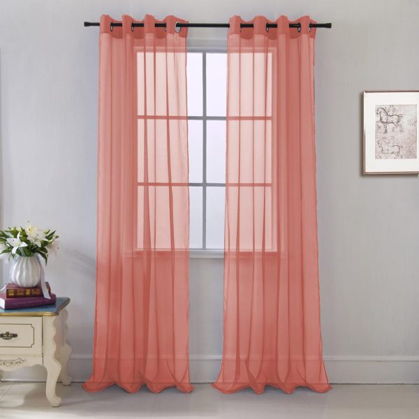 RT Designers Collection Cara One Sheer Grommet Light Filtering Curtain Panel 54  x 90  Coral Fashion - Image 2