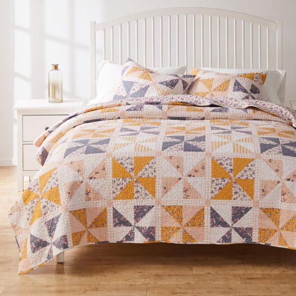 Greenland Home Fashions Pinwheel & Posey Luxury Modern Design Quilt Set for Bed Peach on Sale - Image 3