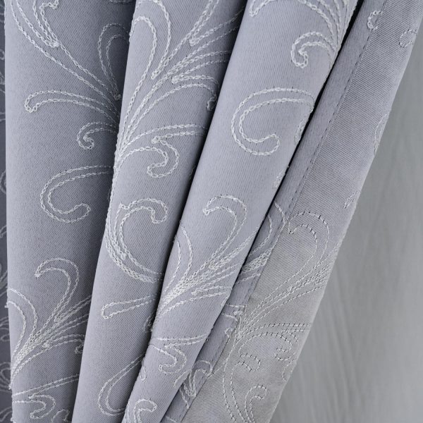 RT Designer Collection Kimber Embroidered Blackout Luxurious Decorative Grommet Curtain Panel Silver Hot on Sale - Image 3