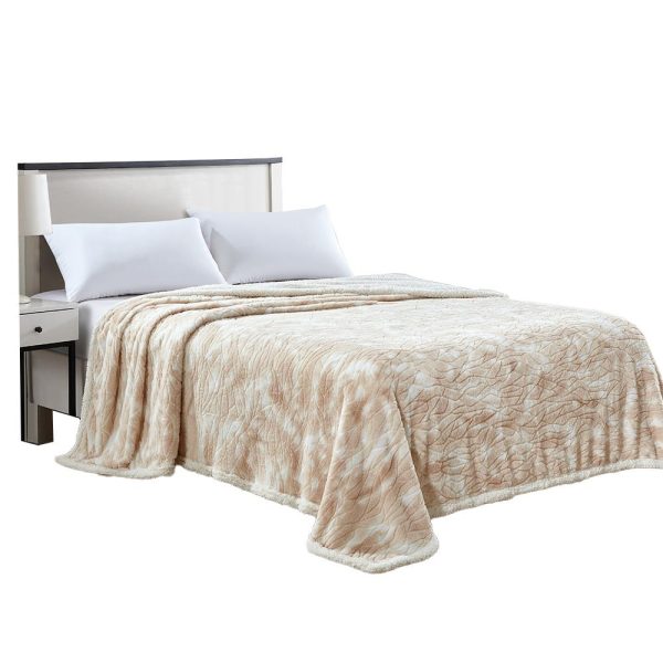 Plazatex Alaska Sherpa Machine Washable Warm and Comfortable Blanket Beige For Sale