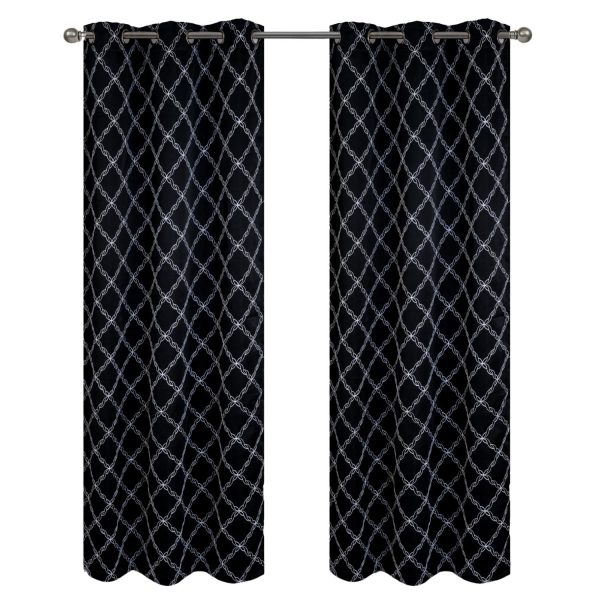 RT Designer Collection Gable Embroidered Blackout Luxurious Decorative Grommet Curtain Panel Black Online Sale